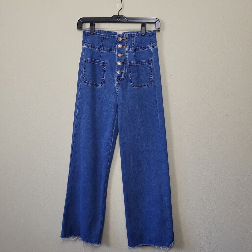 Litz Womens Blue Medium Wash High Rise Raw Hem Denim Wide Leg Jeans Size‎ 26